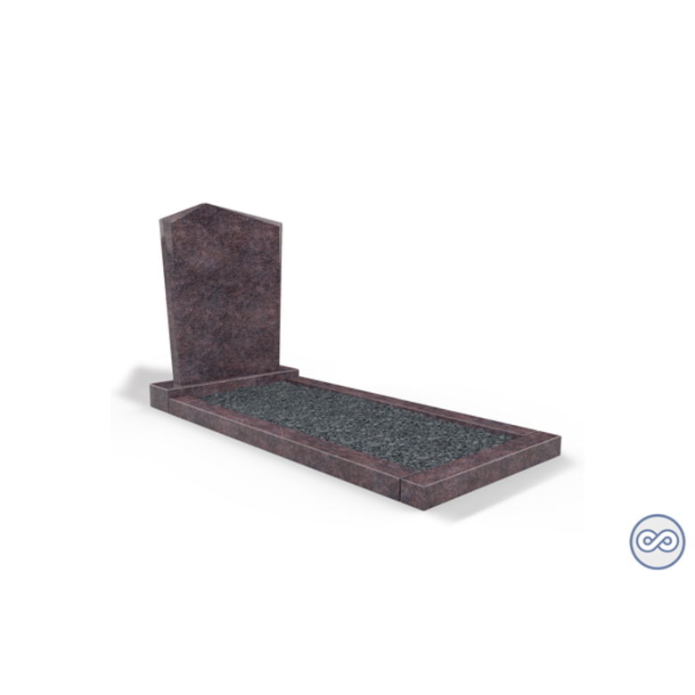 Grafsteenwinkel Staande grafsteen model 'Modern' met omranding en donker grind in de kleur Himalaya Blue