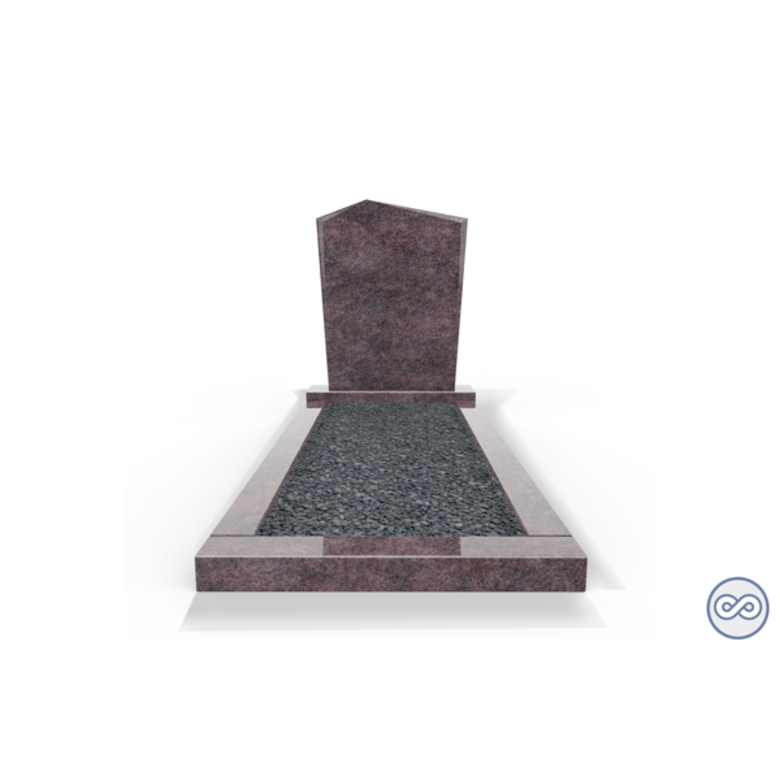 Grafsteenwinkel Staande grafsteen model 'Modern' met omranding en donker grind in de kleur Himalaya Blue