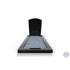 Grafsteenwinkel Staande grafsteen model 'Toog' met omranding en licht grind in de kleur Zwart Graniet
