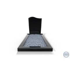 Grafsteenwinkel Staande grafsteen model 'Golf' met omranding en licht grind in de kleur Zwart Graniet