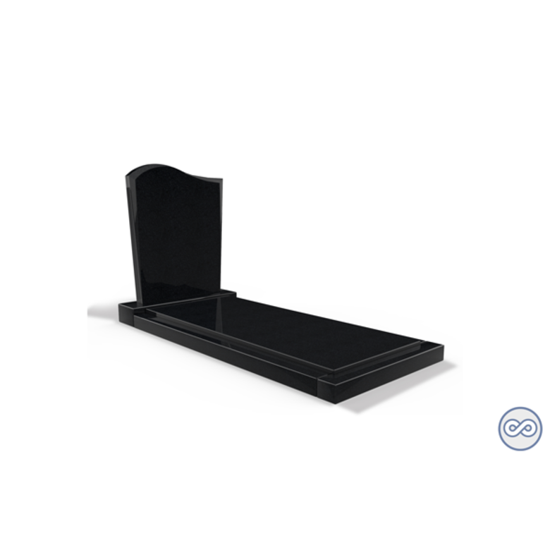 Grafsteenwinkel Staande grafsteen model 'Golf' met afdekplaat in de kleur Zwart Graniet