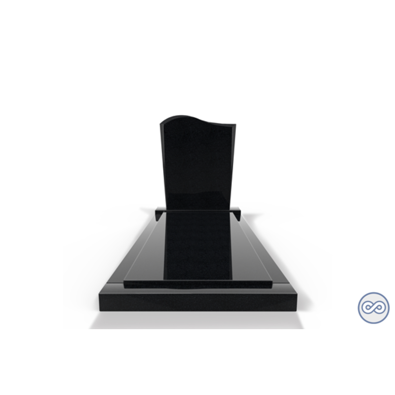 Grafsteenwinkel Staande grafsteen model 'Golf' met afdekplaat in de kleur Zwart Graniet