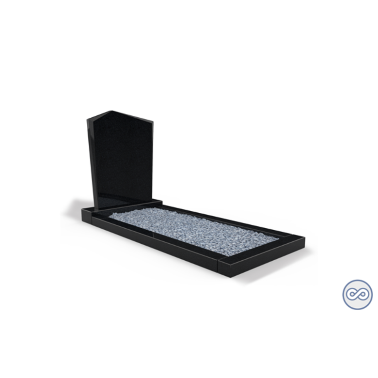 Grafsteenwinkel Staande grafsteen model 'Modern' met omranding en licht grind in de kleur Zwart Graniet