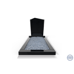 Grafsteenwinkel Staande grafsteen model 'Modern' met omranding en licht grind in de kleur Zwart Graniet