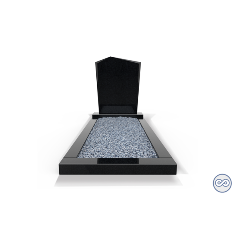 Grafsteenwinkel Staande grafsteen model 'Modern' met omranding en licht grind in de kleur Zwart Graniet