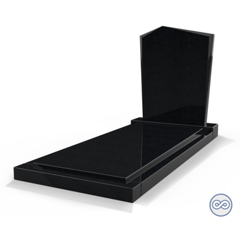 Grafsteenwinkel Staande grafsteen model 'Modern' met afdekplaat in de kleur Zwart Graniet