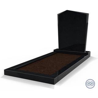 Grafsteenwinkel Staande grafsteen Modern met omranding en grond Zwart Graniet