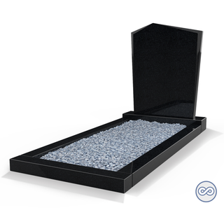 Grafsteenwinkel Staande grafsteen Modern met omranding en licht grind Zwart Graniet