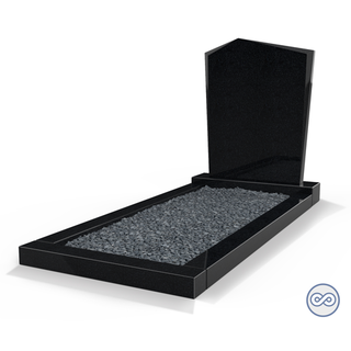 Grafsteenwinkel Staande grafsteen Modern met omranding en donker grind Zwart Graniet