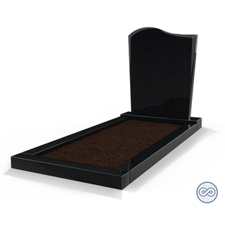 Grafsteenwinkel Staande grafsteen Golf met omranding en grond Zwart Graniet