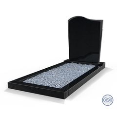 Grafsteenwinkel Staande grafsteen model 'Golf' met omranding en licht grind in de kleur Zwart Graniet