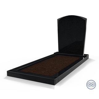 Grafsteenwinkel Staande grafsteen Toog met omranding en grond Zwart Graniet