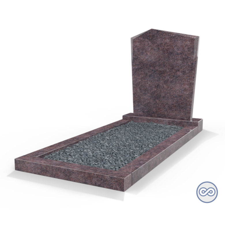 Grafsteenwinkel Staande grafsteen model 'Modern' met omranding en donker grind in de kleur Himalaya Blue