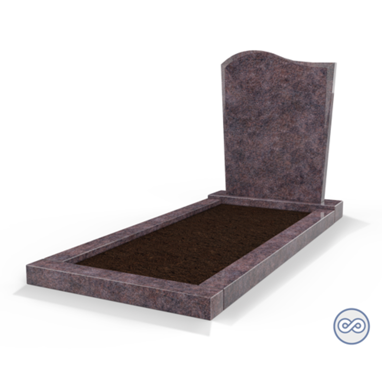 Grafsteenwinkel Staande grafsteen model 'Golf' met omranding en grond in de kleur Himalaya Blue