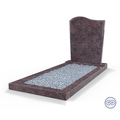 Grafsteenwinkel Staande grafsteen model 'Golf' met omranding en licht grind in de kleur Himalaya Blue