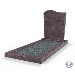 Grafsteenwinkel Staande grafsteen model 'Golf' met omranding en donker grind in de kleur Himalaya Blue