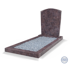 Grafsteenwinkel Staande grafsteen model 'Toog' met omranding en licht grind in de kleur Himalaya Blue