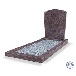 Grafsteenwinkel Staande grafsteen Toog met omranding en licht grind Himalaya Blue