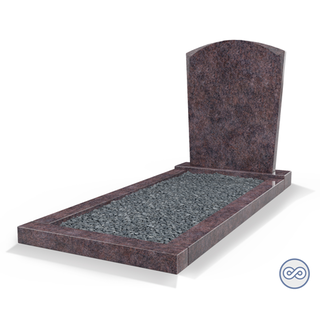 Grafsteenwinkel Staande grafsteen Toog met omranding en donker grind Himalaya Blue