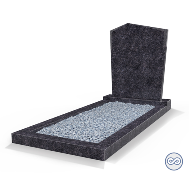 Grafsteenwinkel Staande grafsteen model 'Modern' met omranding en licht grind in de kleur Steel Grey