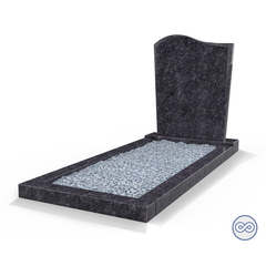 Grafsteenwinkel Staande grafsteen model 'Golf' met omranding en licht grind in de kleur Steel Grey