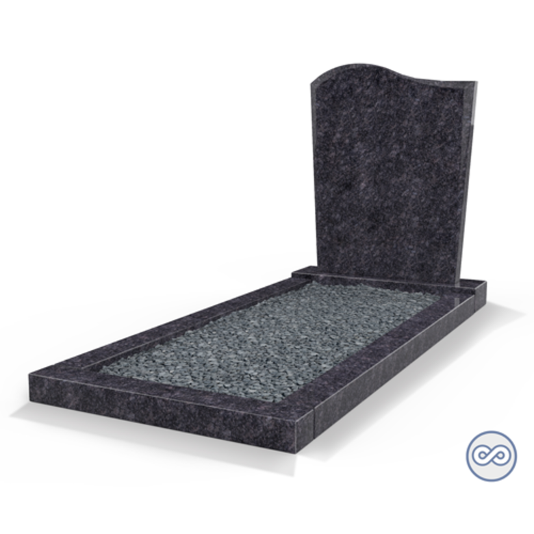 Grafsteenwinkel Staande grafsteen model 'Golf' met omranding en donker grind in de kleur Steel Grey