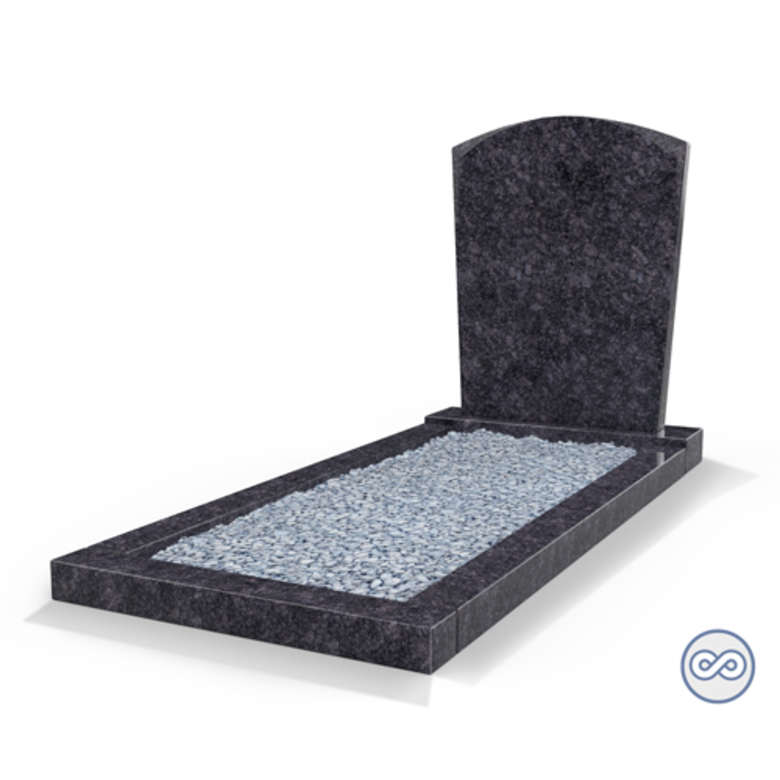 Grafsteenwinkel Staand grafsteen model 'Toog' met omranding en licht grind in de kleur Steel Grey