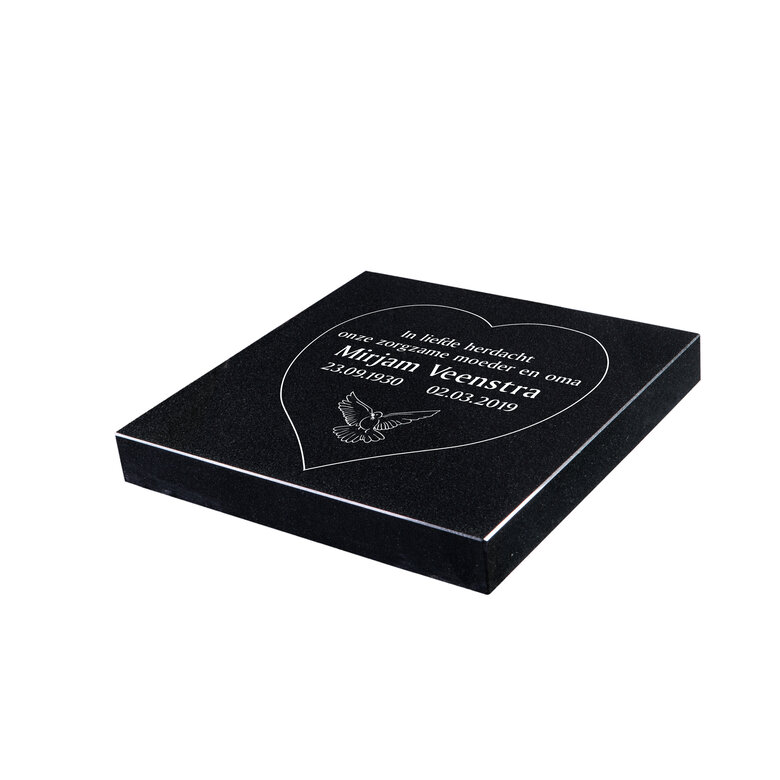 Grafsteenwinkel Liggende grafsteen 'Zwart Graniet' hartvorm