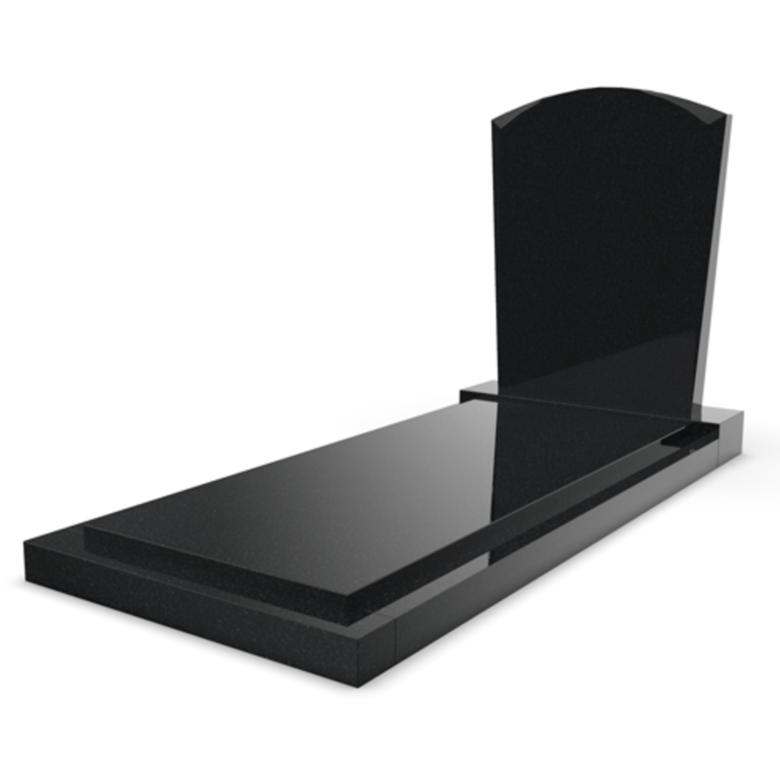 Grafsteenwinkel Staande grafsteen model 'Toog' met afdekplaat in de kleur Zwart Graniet