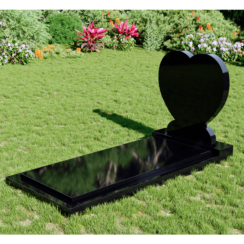 Grafsteenwinkel Staande grafsteen 'Hartmodel' met afdekplaat in de kleur Zwart Graniet