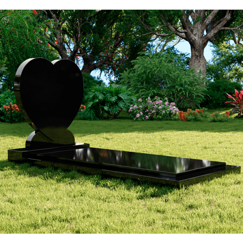 Grafsteenwinkel Staande grafsteen 'Hartmodel' met afdekplaat in de kleur Zwart Graniet