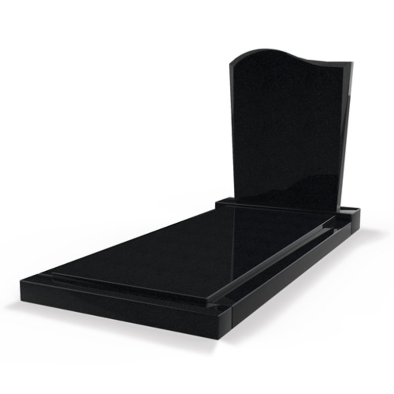 Grafsteenwinkel Staande grafsteen model 'Golf' met afdekplaat in de kleur Zwart Graniet