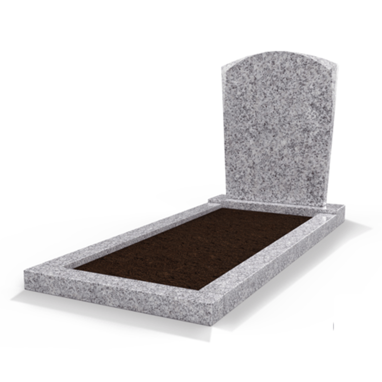 Grafsteenwinkel Staande grafsteen model 'Toog' met omranding en grond in de kleur Glittery White