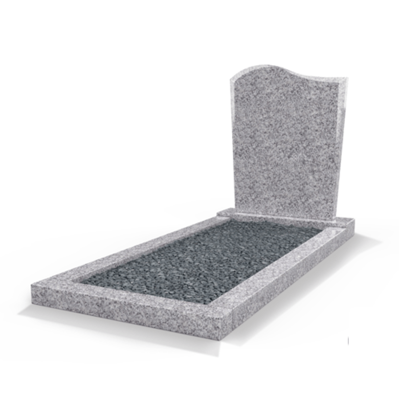 Grafsteenwinkel Staande grafsteen model 'Golf' met omranding en donker grind in de kleur Glittery White