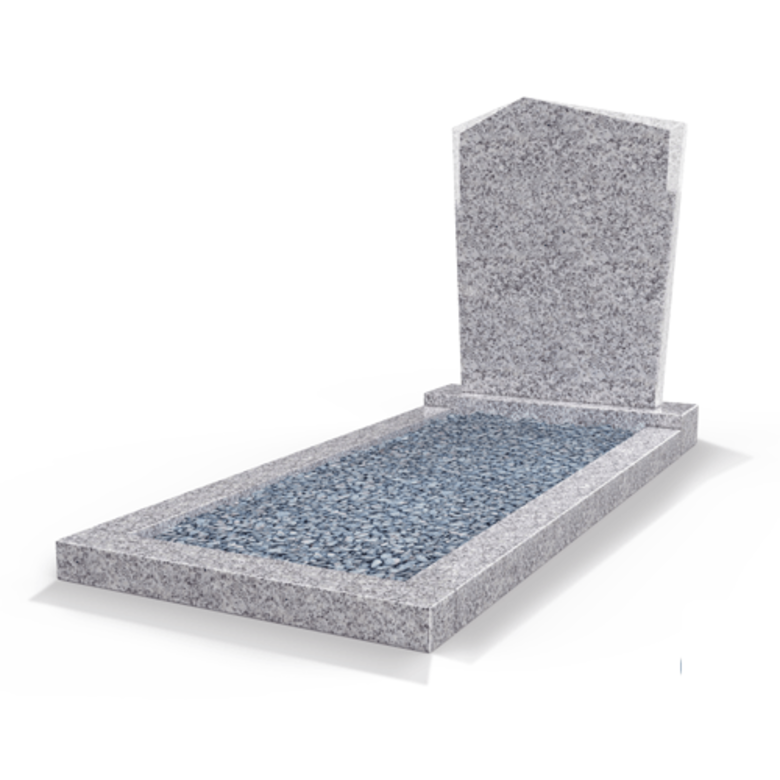 Grafsteenwinkel Staande grafsteen model 'Modern' met omranding en licht grind in de kleur Glittery White