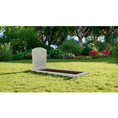 Grafsteenwinkel Staande grafsteen model 'Toog' met omranding en grond in de kleur Glittery White