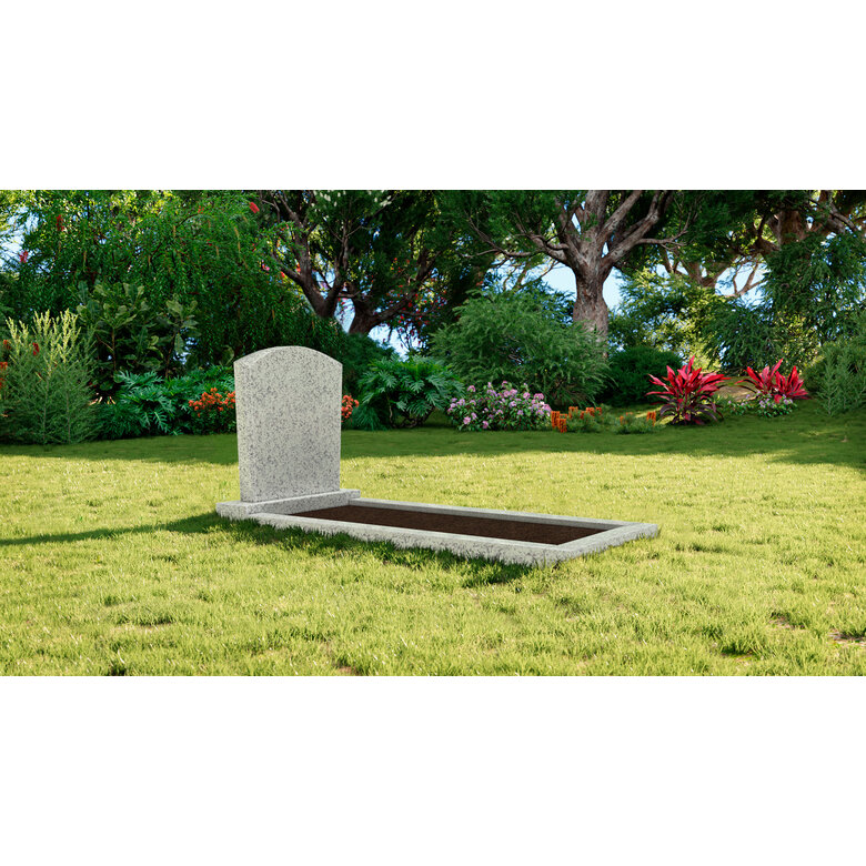 Grafsteenwinkel Staande grafsteen model 'Toog' met omranding en grond in de kleur Glittery White