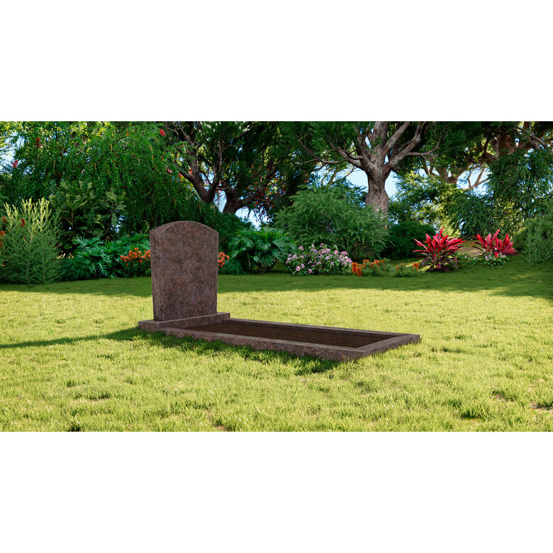 Grafsteenwinkel Staande grafsteen model 'Toog' met omranding en grond in de kleur Himalaya blue