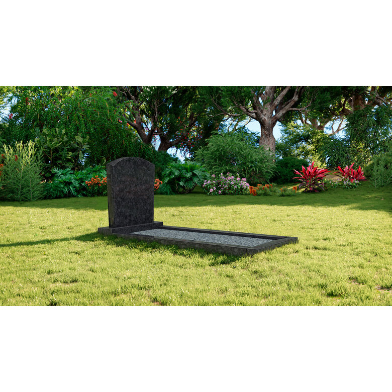 Grafsteenwinkel Staand grafsteen model 'Toog' met omranding en licht grind in de kleur Steel Grey