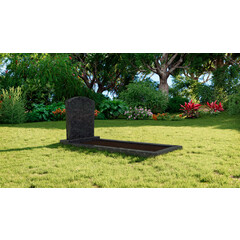 Grafsteenwinkel Staande grafsteen model 'Toog' met omranding en grond in de kleur Steel Grey