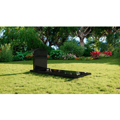 Grafsteenwinkel Staande grafsteen model 'Toog' met afdekplaat in de kleur Zwart Graniet