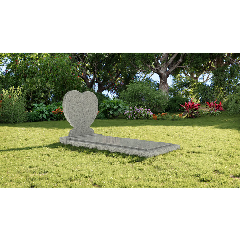 Grafsteenwinkel Staande grafsteen 'Hartmodel' met afdekplaat in de kleur Glittery White