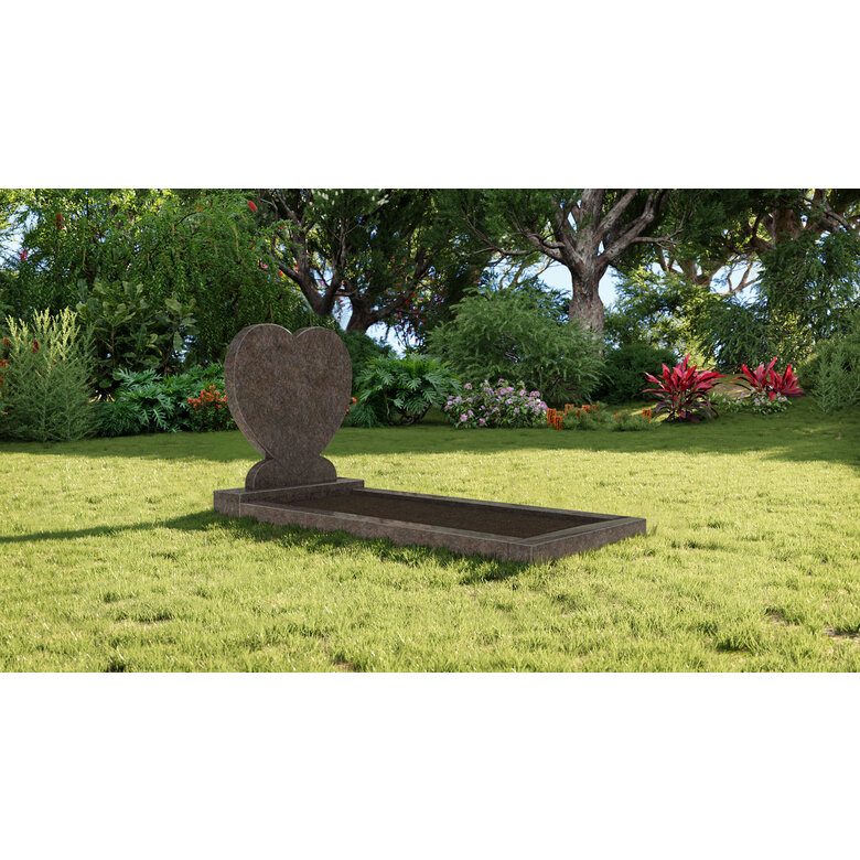 Grafsteenwinkel Staande grafsteen 'hartmodel' met omranding en grond in de kleur Himalaya Blue