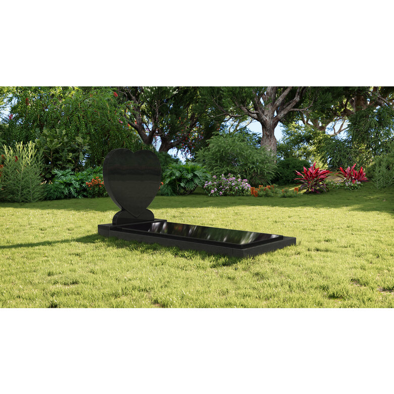Grafsteenwinkel Staande grafsteen 'Hartmodel' met afdekplaat in de kleur Zwart Graniet