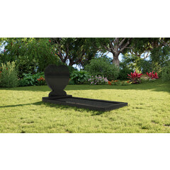 Grafsteenwinkel Staande grafsteen 'hartmodel' met omranding en donker grind in de kleur Zwart Graniet