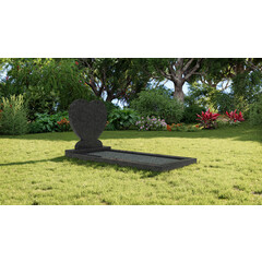 Grafsteenwinkel Staande grafsteen 'Hartmodel' met omranding en licht grind in de kleur Steel Grey