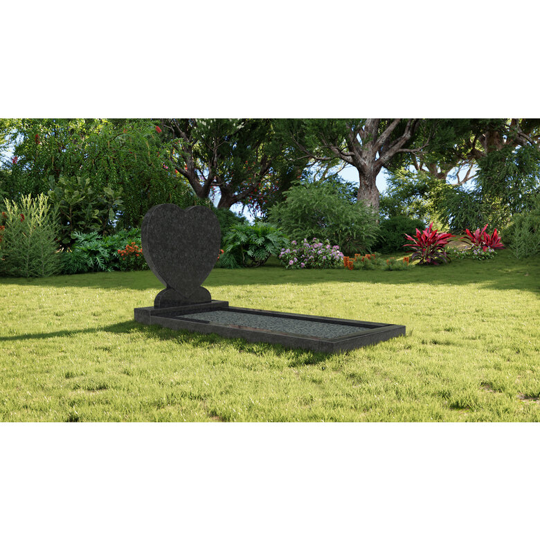 Grafsteenwinkel Staande grafsteen 'Hartmodel' met omranding en licht grind in de kleur Steel Grey
