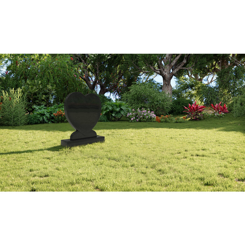 Grafsteenwinkel Staande grafsteen 'hartmodel' letterplaat in de kleur Zwart Graniet