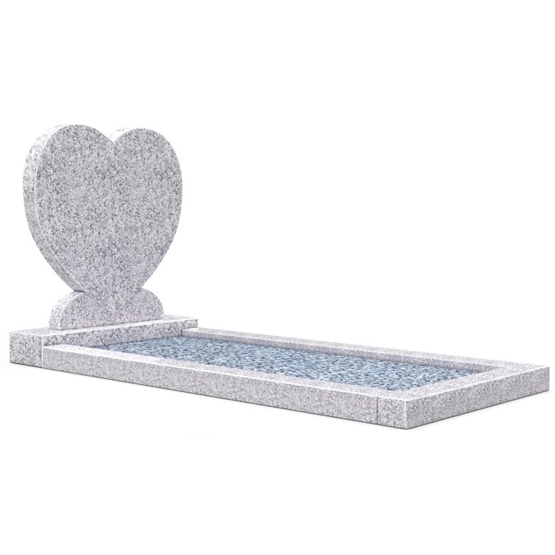 Grafsteenwinkel Staande grafsteen 'Hartmodel' met omranding en licht grind in de kleur Glittery White