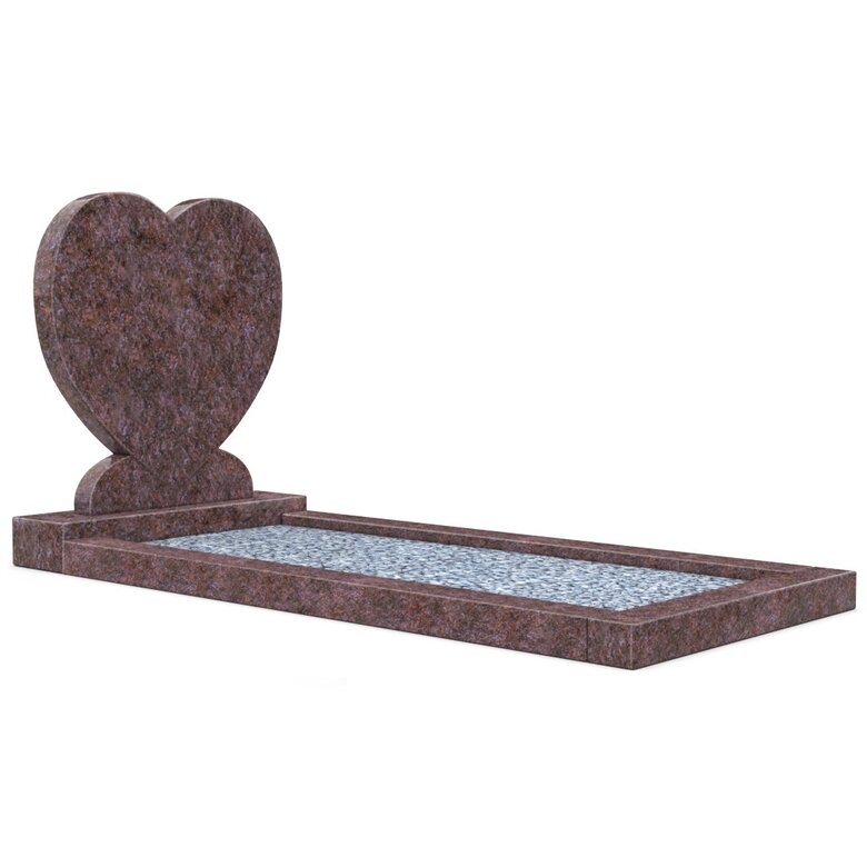 Grafsteenwinkel Staande grafsteen 'Hartmodel' met omranding en licht grind in de kleur Himalaya Blue